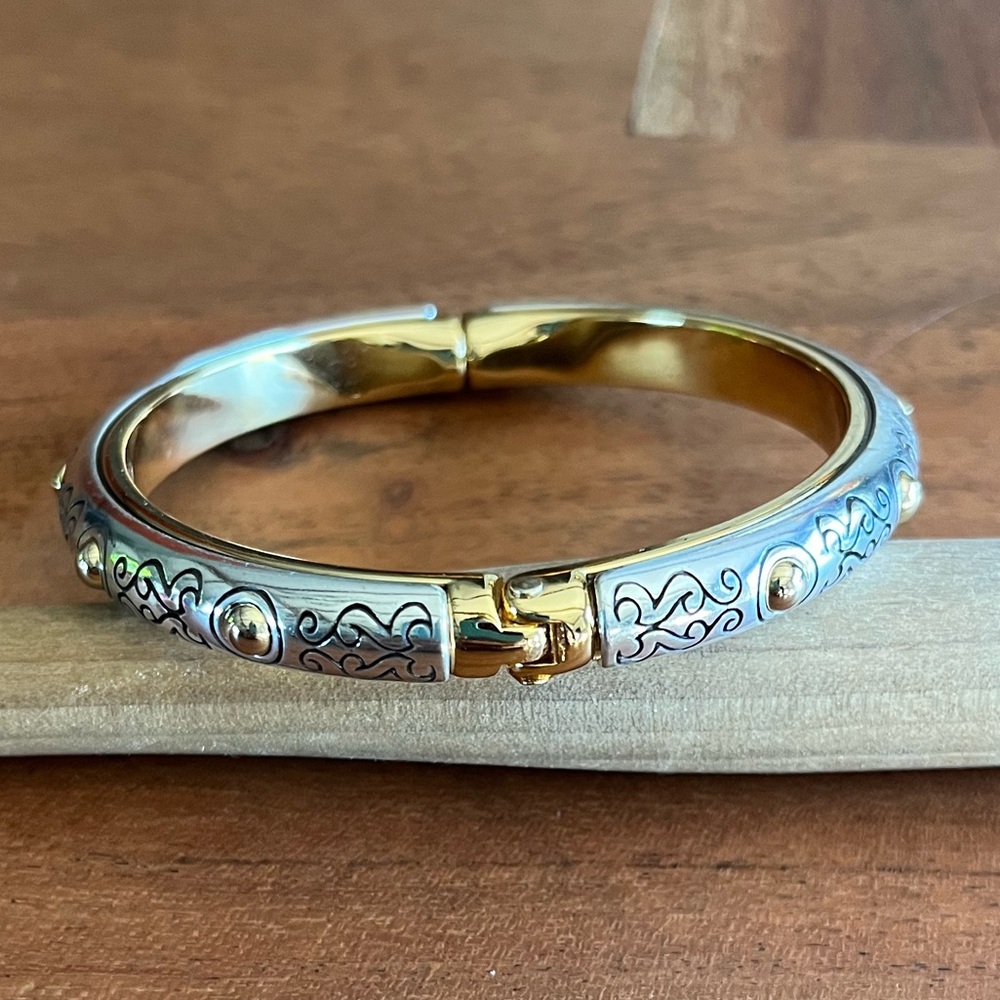 Brighton Aries Two Tone Hinged Bangle Bracelet magnetic closure silver gold - Picture 5 of 13
